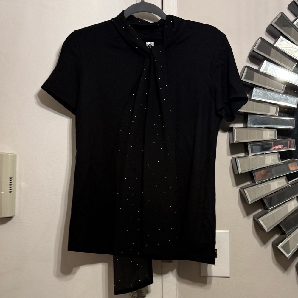 Anne Klein Black Women's Blouse with Scarf Detail